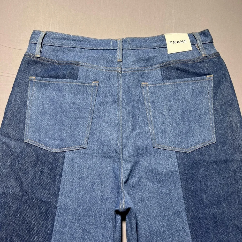 NWT Frame Atelier Pixie Pieced Patchwork Wide Leg Denim Jeans 34 High Rise 37x31